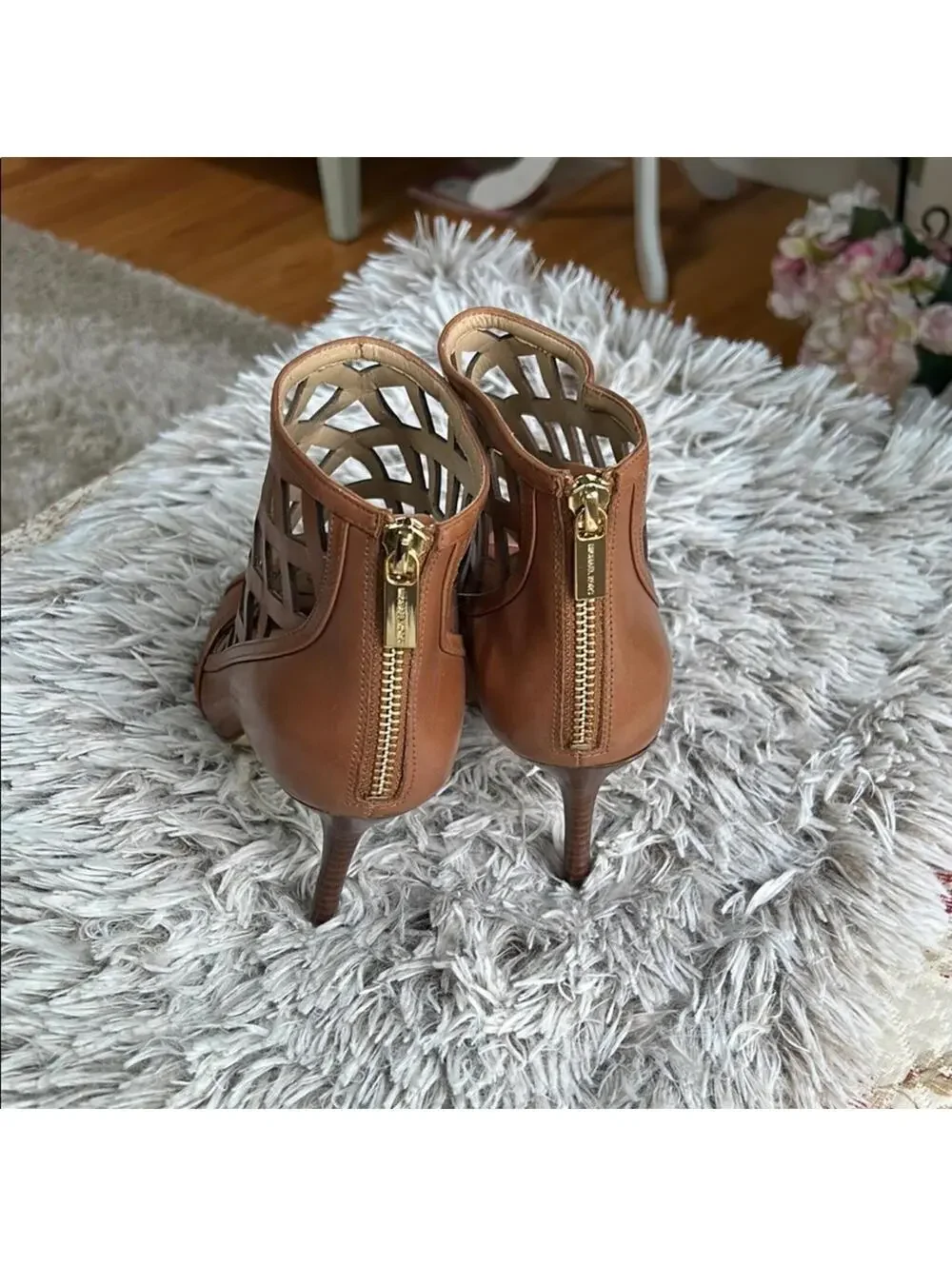 Michael Kors Brown Heeled Graham Sandals with Cutout Design